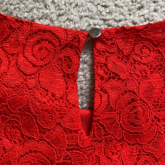 Cynthia Steffe Red-Orange Lace Sheath Dresz - Picture 4 of 9